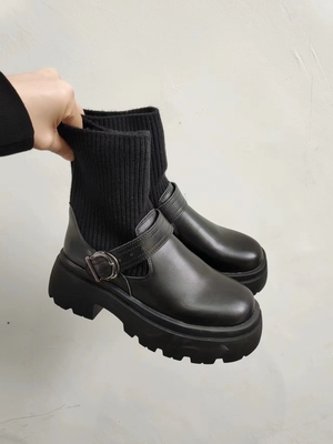 日系显瘦针织筒针织短靴马丁靴