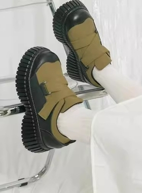 KBF复古原宿系山系！圆头拼色松糕厚底女百搭日系增高大头鞋单鞋