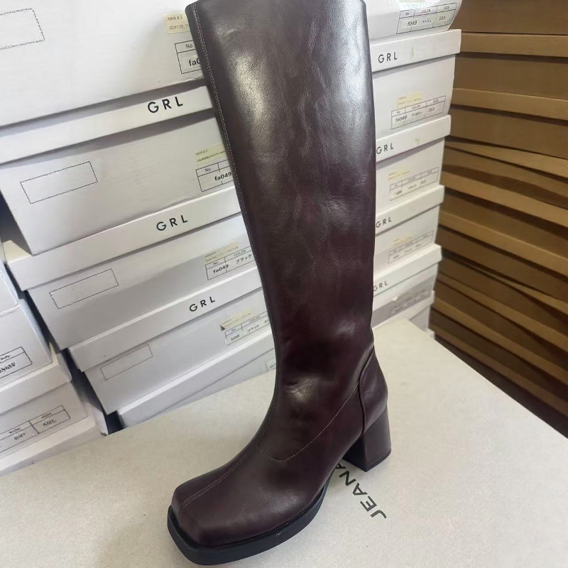 大长腿既视感！日系复古经典款时尚百搭长筒靴女方头中跟骑士靴