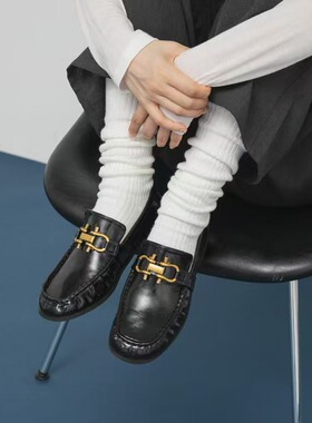 KBF日系复古厚底乐福鞋女舒适百搭英伦风小皮鞋一脚蹬懒人鞋