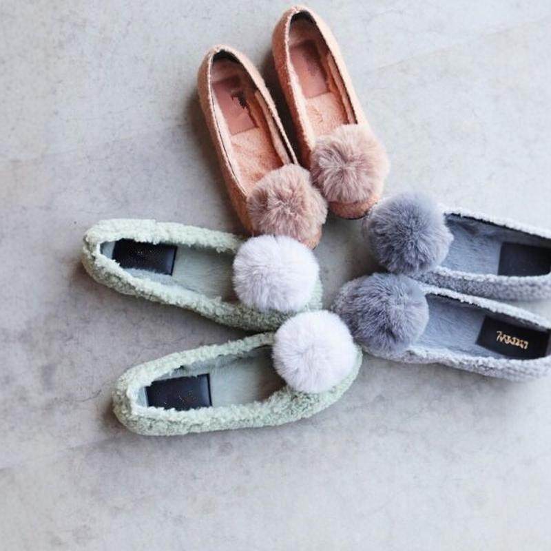 清仓48！冰激凌色！日系兔毛球加绒毛毛鞋保暖豆豆鞋女鞋芭蕾舞鞋,女鞋,时尚芭蕾鞋,淘宝优惠券,粉丝福利购,淘宝优惠卷