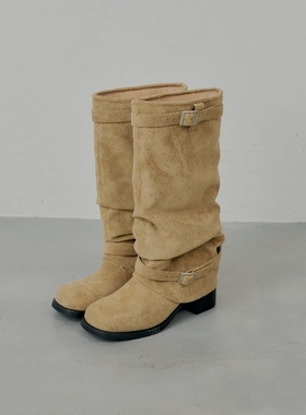 chico美拉德风！复古松弛巴恩风皮带扣显瘦日系长靴骑士靴堆堆靴