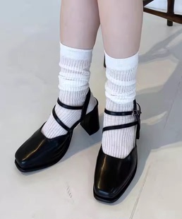 特 日系復古一字扣帶方頭包頭高跟涼鞋 單鞋 女 高階優(yōu)雅復古氣質