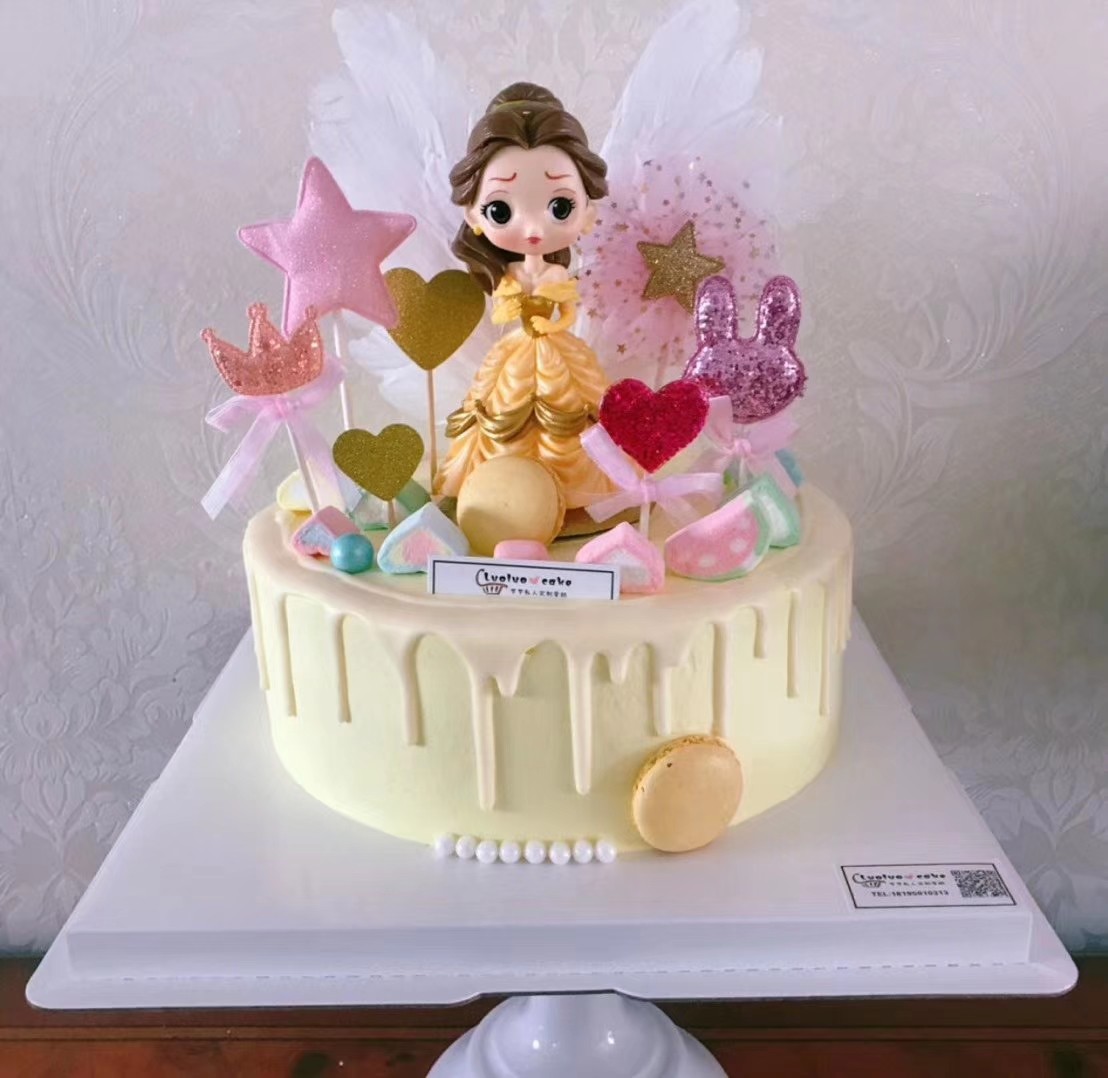 上海新款网红儿童卡通周岁女孩迪士尼贝尔公主生日蛋糕同城配送