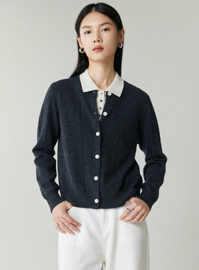 ZS6038-女26支纯绒圆领挑孔绞花开衫