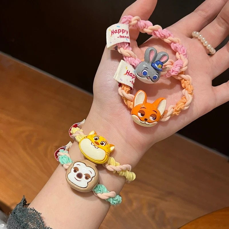 疯狂动物城朱迪尼克发圈卡通布标少女高弹力麻花扎头皮筋百搭发绳