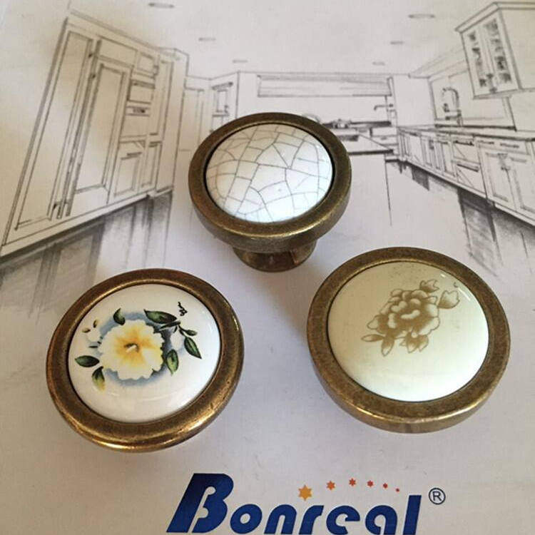 欧式裂纹陶瓷拉手新中式仿古青古铜橱柜抽屉柜子衣柜柜门把手