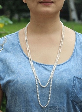水清珠宝天然淡水珍珠项链毛衣链多层近圆强光百搭正品送女友礼物