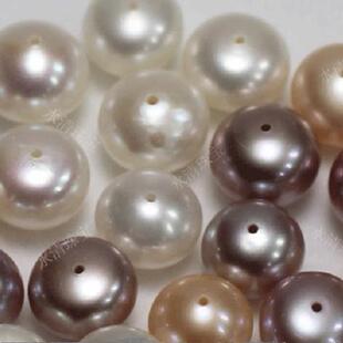 全民疯抢9-12mm天然淡水珍珠散珠 裸扁圆微瑕通孔DIY手工项链饰品