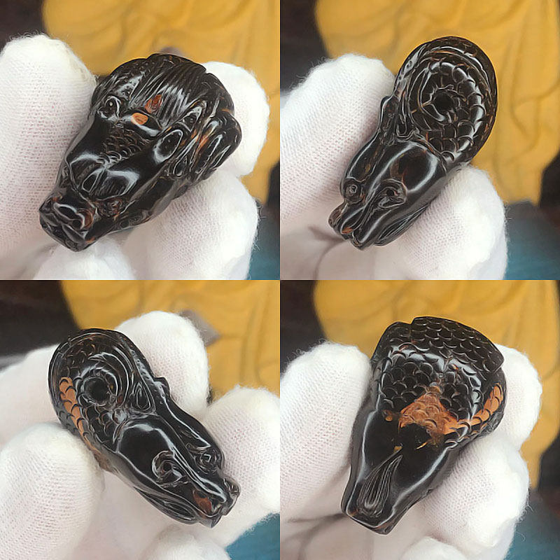 柳工坊黑珊瑚海柳文玩多宝佛珠念珠吊坠配搭佛头生肖龙头三通包邮