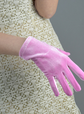丝绒短手套  22cm短款浅紫色薰衣草粉紫高弹力天鹅绒金丝绒女款