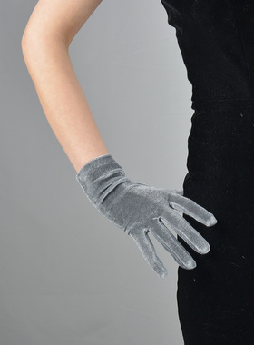 丝绒手套  22cm短款银灰色灰色女款高弹力天鹅绒法兰绒复古礼服