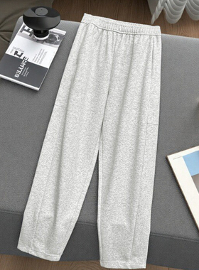 灰白色休闲镰刀卫裤女春秋2025新款窄版弯刀阔腿裤宽松垂感直筒裤