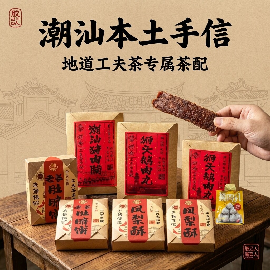 广东潮汕特产大全肉丸三宝饼肚脐饼牛肉脯猪肉脯即食牛肉丸伴手礼