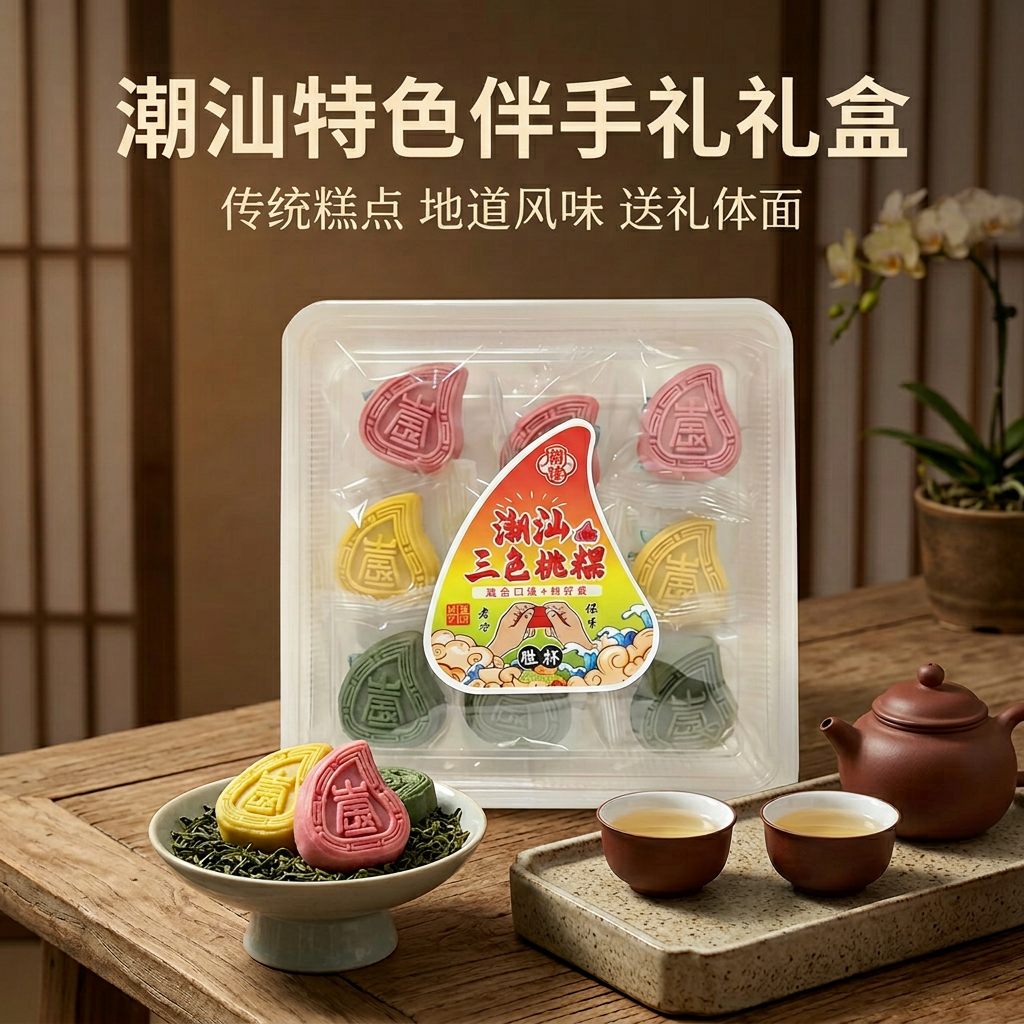 潮汕特产手信红桃粿三色桃粿绿豆糕点解馋美食零食出花园伴手礼