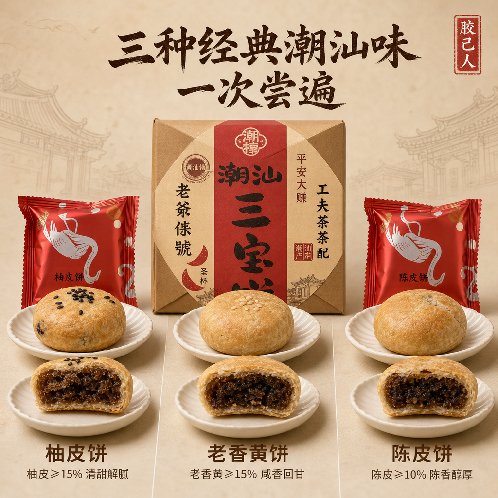 潮汕特产潮州三宝饼老式饼陈皮柚皮饼老香橼佛手饼解馋茶配伴手礼