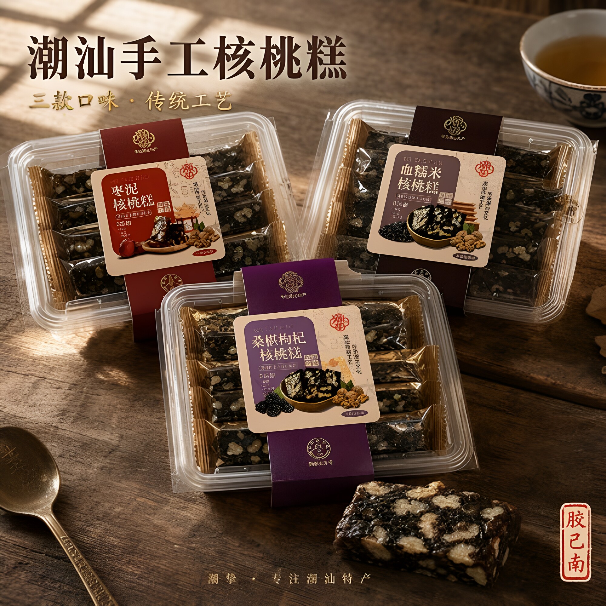 潮汕特产手工核桃糕传统工艺盒装糕点三口味广东好吃小吃零食手信