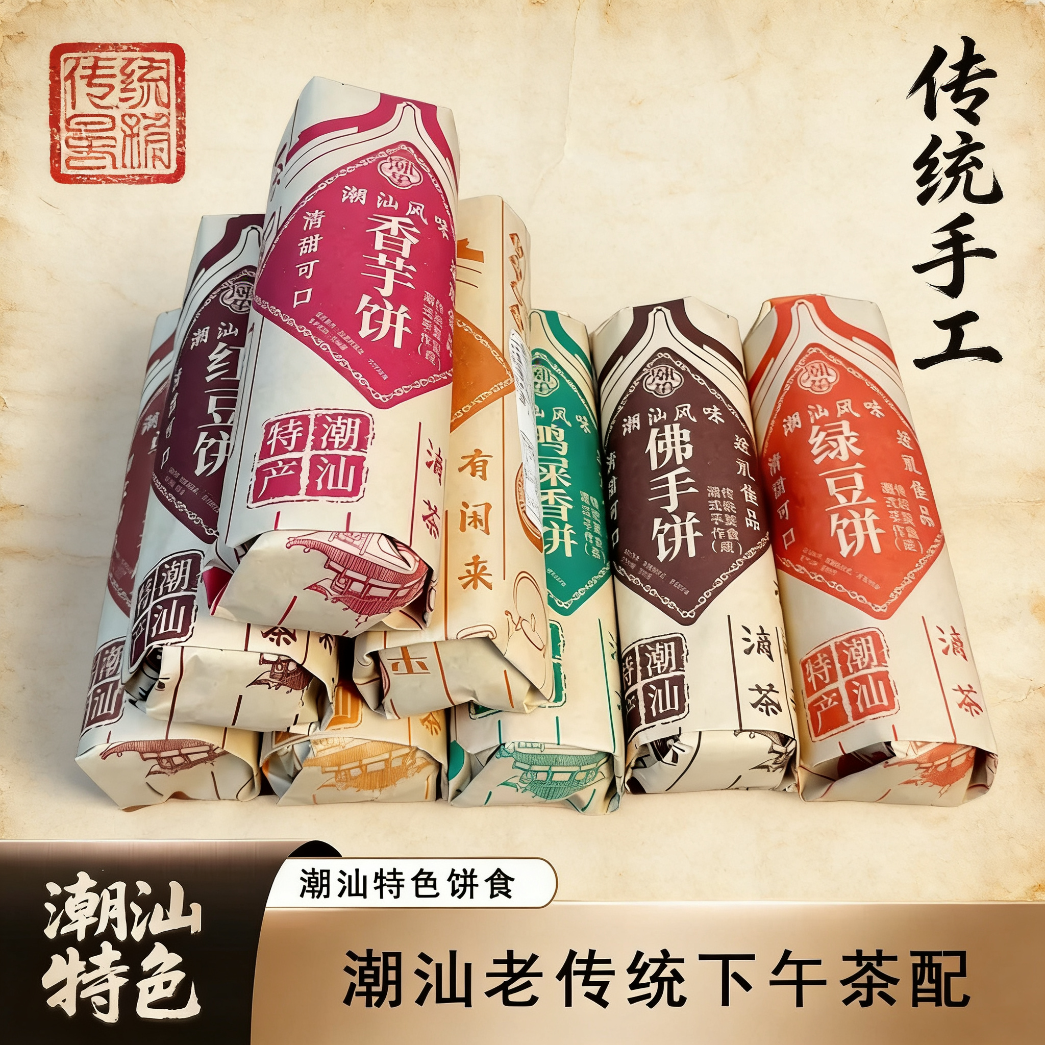 正宗潮汕绿豆饼汕头绿豆饼广东潮汕特产潮州零食美食老式鸭屎香饼