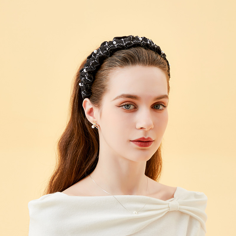 高颅顶褶皱发箍女珍珠小香风发饰高级感洋气时尚高端头箍碎发洗脸