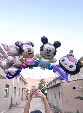 带杆透明夹片大号儿童气球卡通可爱装饰动物手持气球托干撑杆赠品