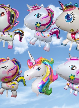 铝膜立体新款独角马 独角兽 太空气球氦气球 非自动封口气球