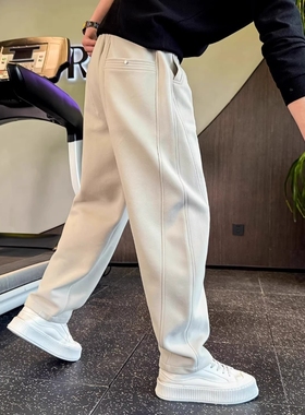 秋冬男款重磅卫裤纯色百搭运动裤潮牌加绒加厚裤子休闲痞帅高级感
