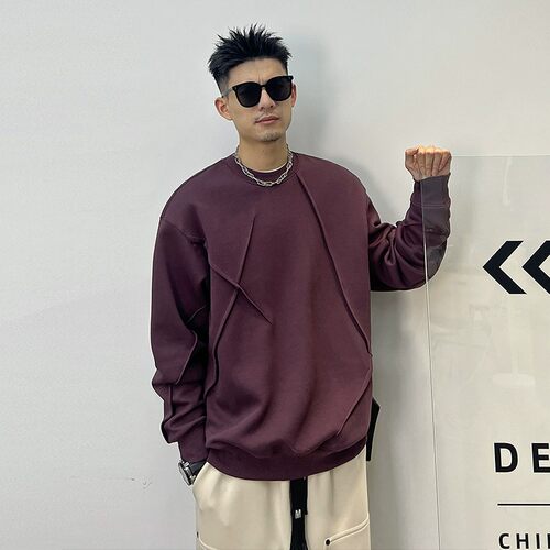 秋冬日系重磅拼接男卫衣大码