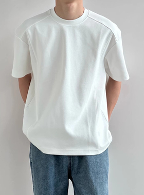 夏季新款美式复古重磅纯棉300G短袖T恤男宽松简约打底上衣百搭潮