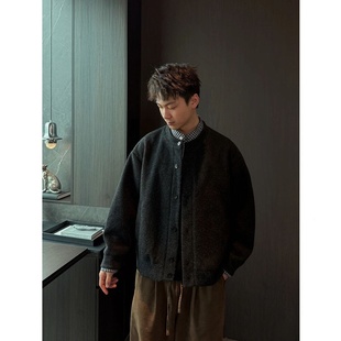 秋冬新款简约百搭休闲宽松复古拼接假两件外套高质感男装开衫上衣