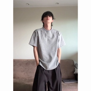 boxy版 T恤男女抗皱硬挺短款 潮 正肩显宽拼接短袖 重磅纯棉300g美式