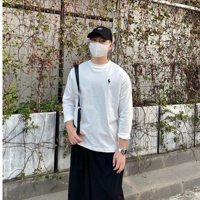 纯棉潮牌刺绣男士长袖t恤男打底