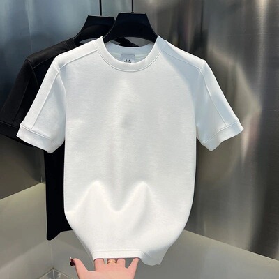 早春男士短袖圆领纯色百搭T恤