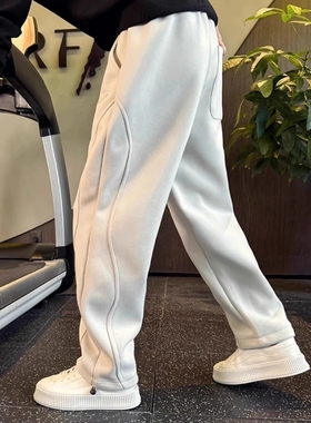 秋冬新款直筒运动裤潮牌卫裤男裤加绒加厚宽松休闲裤帅气百搭裤子