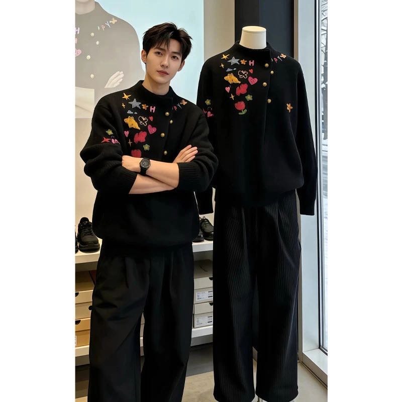 冬季重磅涂鸦印花毛衣男款高级感针织衫半高领设计慵懒风情侣上衣,男装,针织衫/毛衣,淘宝优惠券,粉丝福利购,淘宝优惠卷