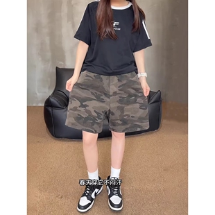 夏季新款纯棉重磅美式水洗迷彩工装百搭直筒个性宽松五分短裤男款