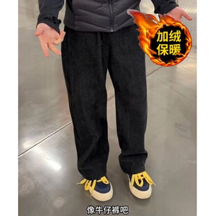 宽松直筒显瘦卫裤 秋冬重磅新款 子美式 男加绒加厚裤 水洗牛仔休闲裤