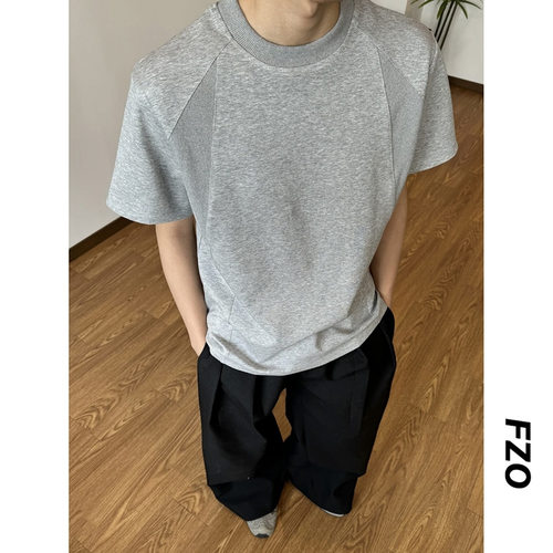 重磅纯棉300G正肩短袖男小领口