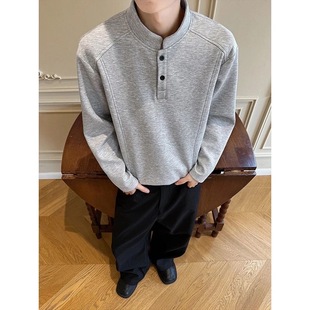 boxy立体卫衣cleanfit内搭打底衫 t恤男款 亨利领正肩长袖 秋冬美式