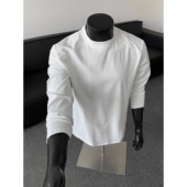 卫衣上衣 T恤男秋冬潮牌宽松内搭打底衫 美式 重磅纯棉解构正肩长袖