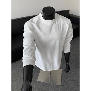 美式重磅纯棉解构正肩长袖T恤男秋冬潮牌宽松内搭打底衫卫衣上衣