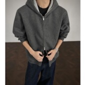 秋冬460G重磅拼色开衫 卫衣男女连帽宽松休闲外套百搭复古情侣长袖