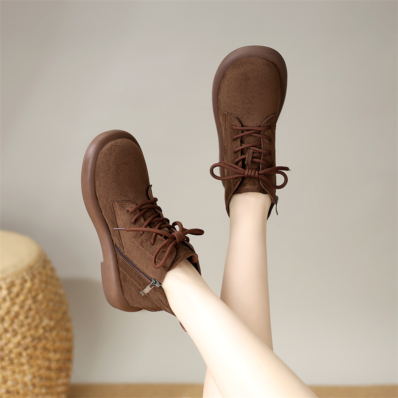 复古软底系带平底圆头马丁靴女42