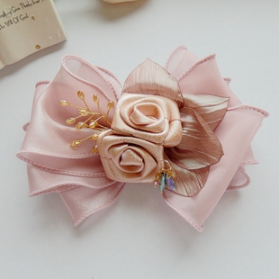 发夹头饰网红新款夏季百搭低高马尾全半夹大粉色蝴蝶结扭扭弹簧夹