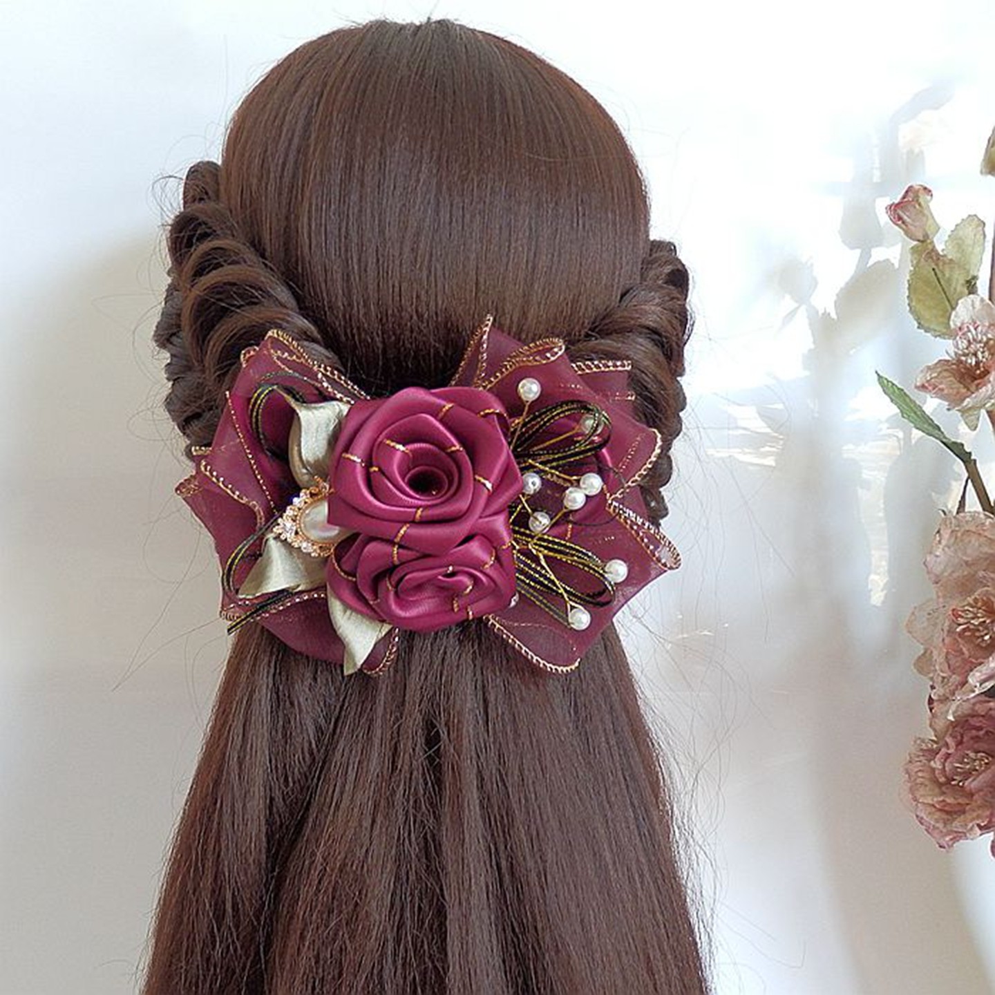 铭约饰界 新款手工高端发饰头花扭扭夹妈妈气质酒红色宴会配饰,饰品/流行首饰/时尚饰品新,发饰,淘宝优惠券,粉丝福利购,淘宝优惠卷