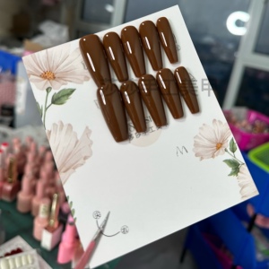 【实拍】手工甲秋冬美拉德纯色显白气质焦糖棕穿戴甲成品美甲欧美