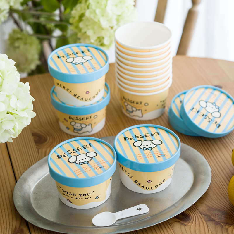 一次性发酵奶皮子酸奶杯包装盒子冰激凌冰淇淋通用纸杯带盖勺子