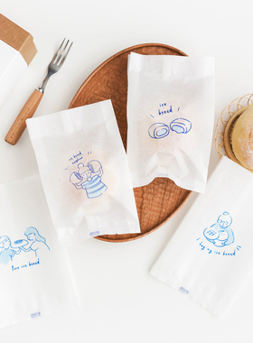 蓝色手绘图案白色日式冰面包袋子棉纸包装袋红豆烘焙独立包装机封