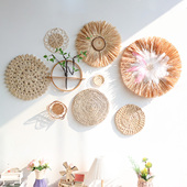 波西米亚手工草编圆形藤编墙饰壁挂挂件客餐厅北欧风格 墙面装 饰品