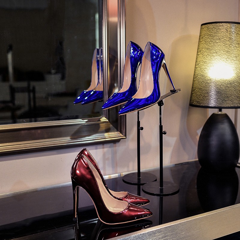 新款欧美性感酒红12cm超浅口鞋子