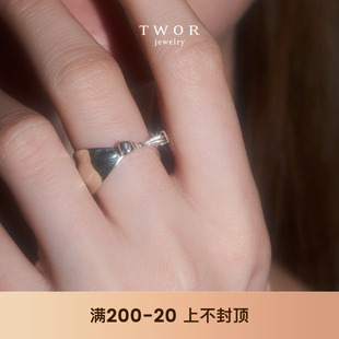 TWOR 原创设计S925银细腰线蝴蝶结戒指叠戴高级感精致简约指环女